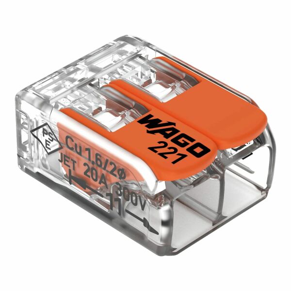 Wago 221-412 Lasklem 2-gaats - 4 Mm - Hersluitbaar - Transparant-oranje (100st)