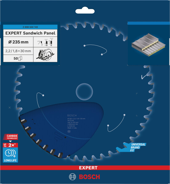 Bosch 2608644143 Expert Cirkelzaagblad - 235 X 30 X 50T - Sandwich Panelen - Carbide - Detailed view of the product