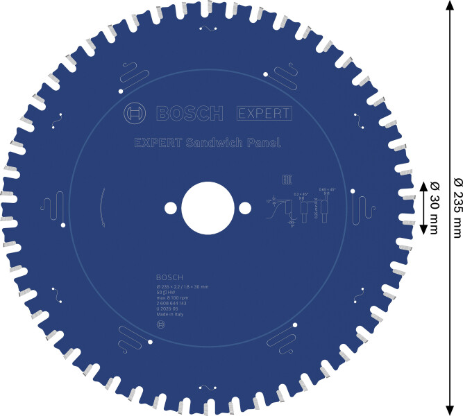 Bosch 2608644143 Expert Cirkelzaagblad - 235 X 30 X 50T - Sandwich Panelen - Carbide - Detailed view of the product