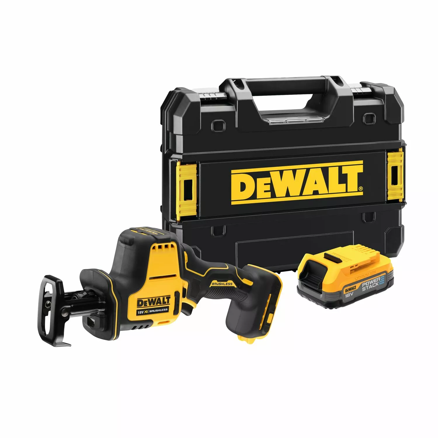 DeWALT DCS369E1T-XJ 18V Li-ion XR Accu Reciprozaag Set (1x POWERSTACK Accu) In TSTAK - Koolborstelloos