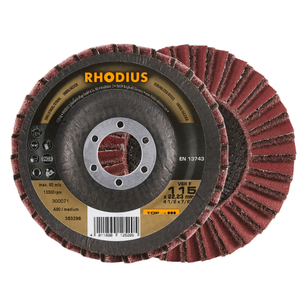 Rhodius 353296 VSK F TOPline Lll Lamellenslijpschijf 115x22,23 (10 St) K80 / Medium - Detailed view of the product