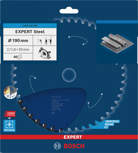 Bosch 2608643056 Expert Cirkelzaagblad - 190 X 20 X 40T - Metaal - Carbide - Detailed view of the product