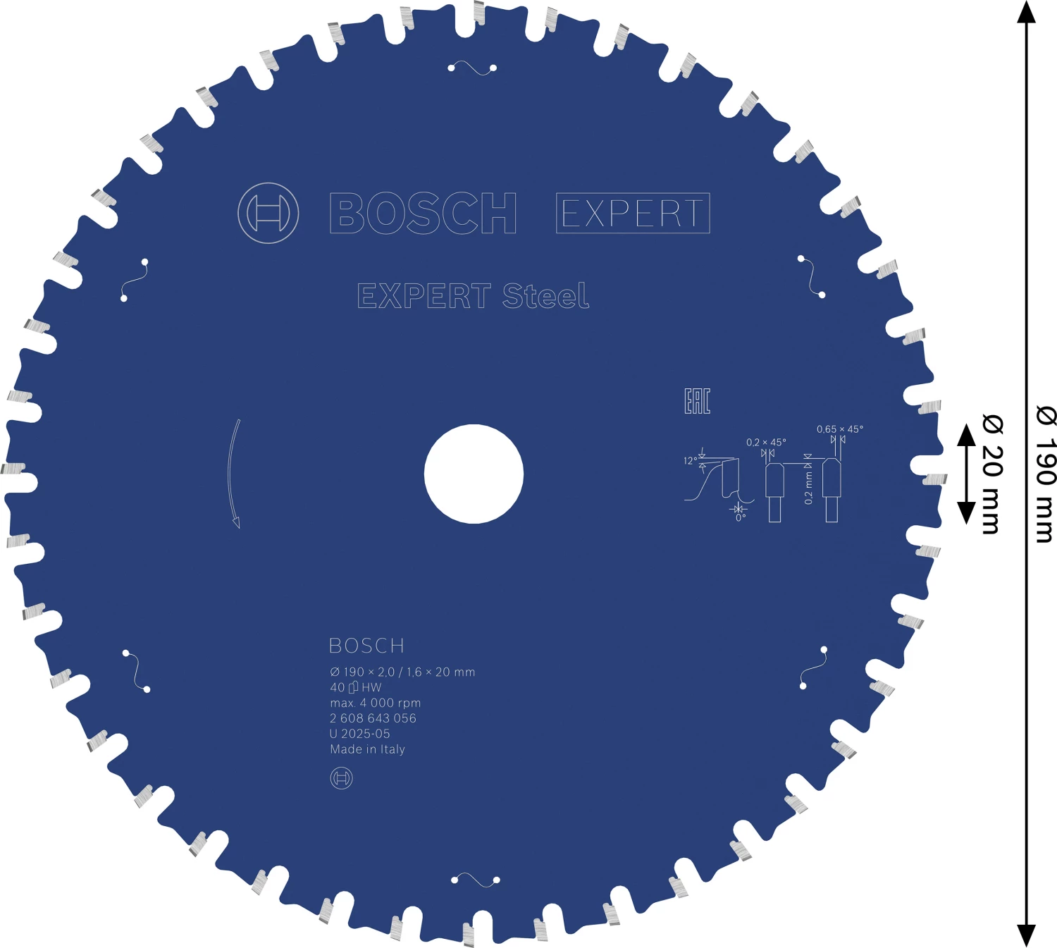 Bosch 2608643056 EXPERT Cirkelzaagblad - 190 X 20 X 40T - Staal thumbnail 4