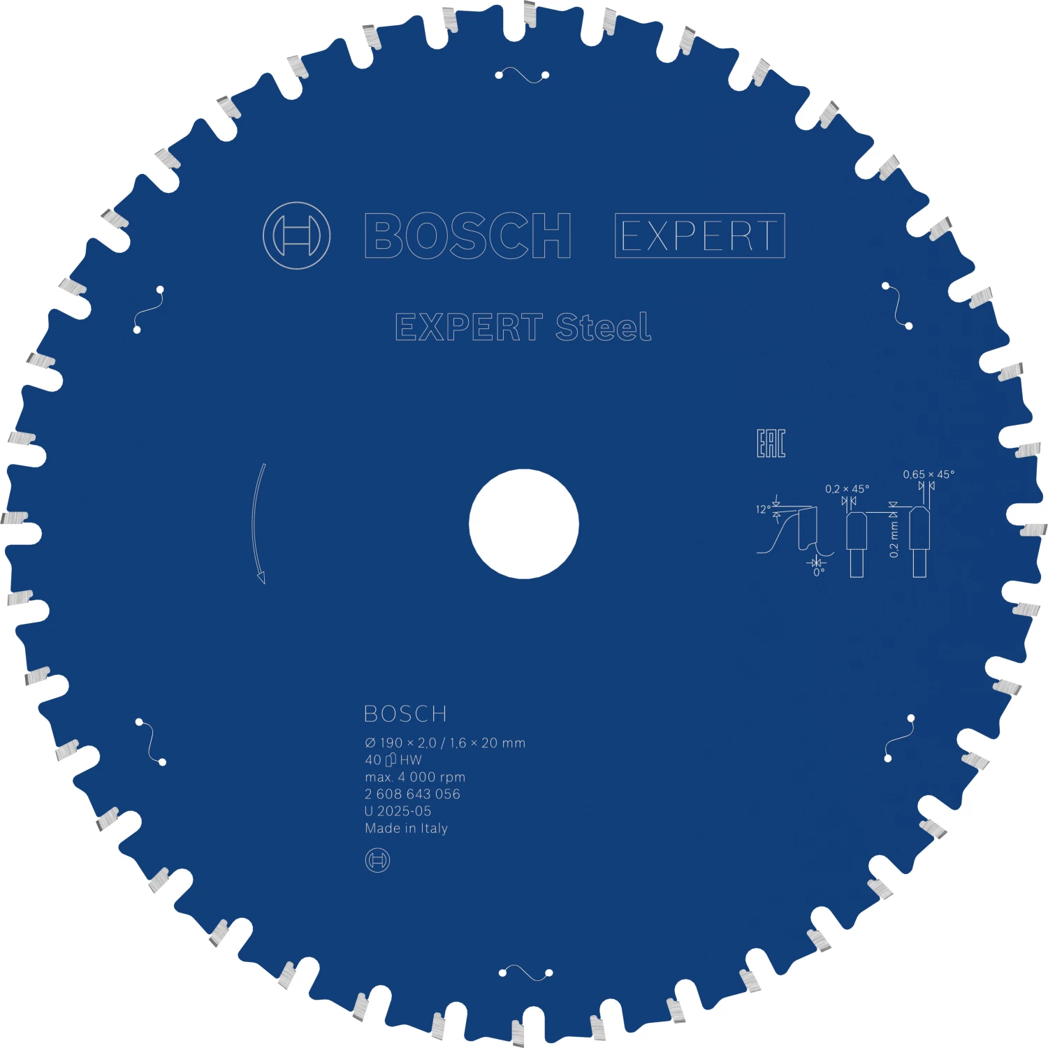 Bosch 2608643056 EXPERT Cirkelzaagblad - 190 X 20 X 40T - Staal