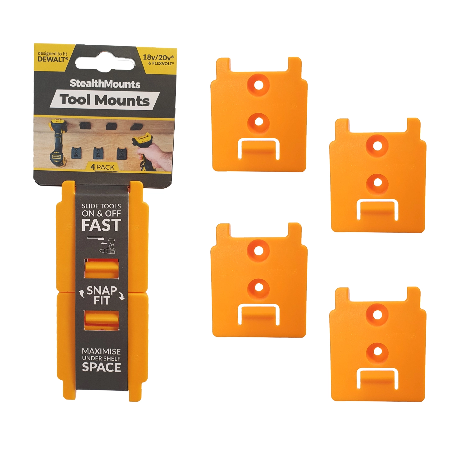 StealthMounts TM-DW18-YLW-4 Machinehouder Voor DeWALT XR - Geel - 4-pack