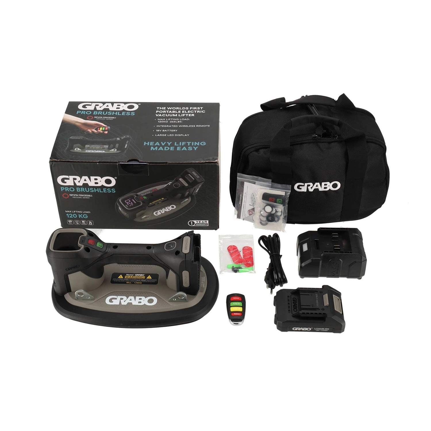 Grabo Pro Brushless Elektrische Vacuüm Tegeldrager Complete Set In Tas - 120kg
