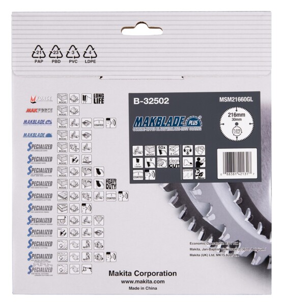 Makita B-32502 Zaagblad - 216 X 30 X 60T - Detailed view of the product
