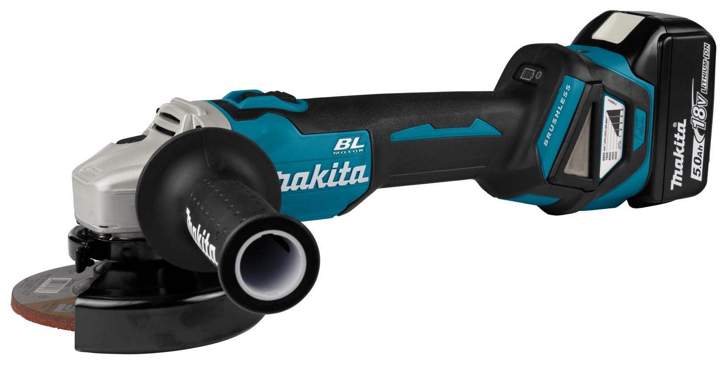 Makita DGA511RTJ 18V Li-Ion Accu haakse slijper set (2x 5.0Ah accu) in Mbox - 125mm - koolborstelloos