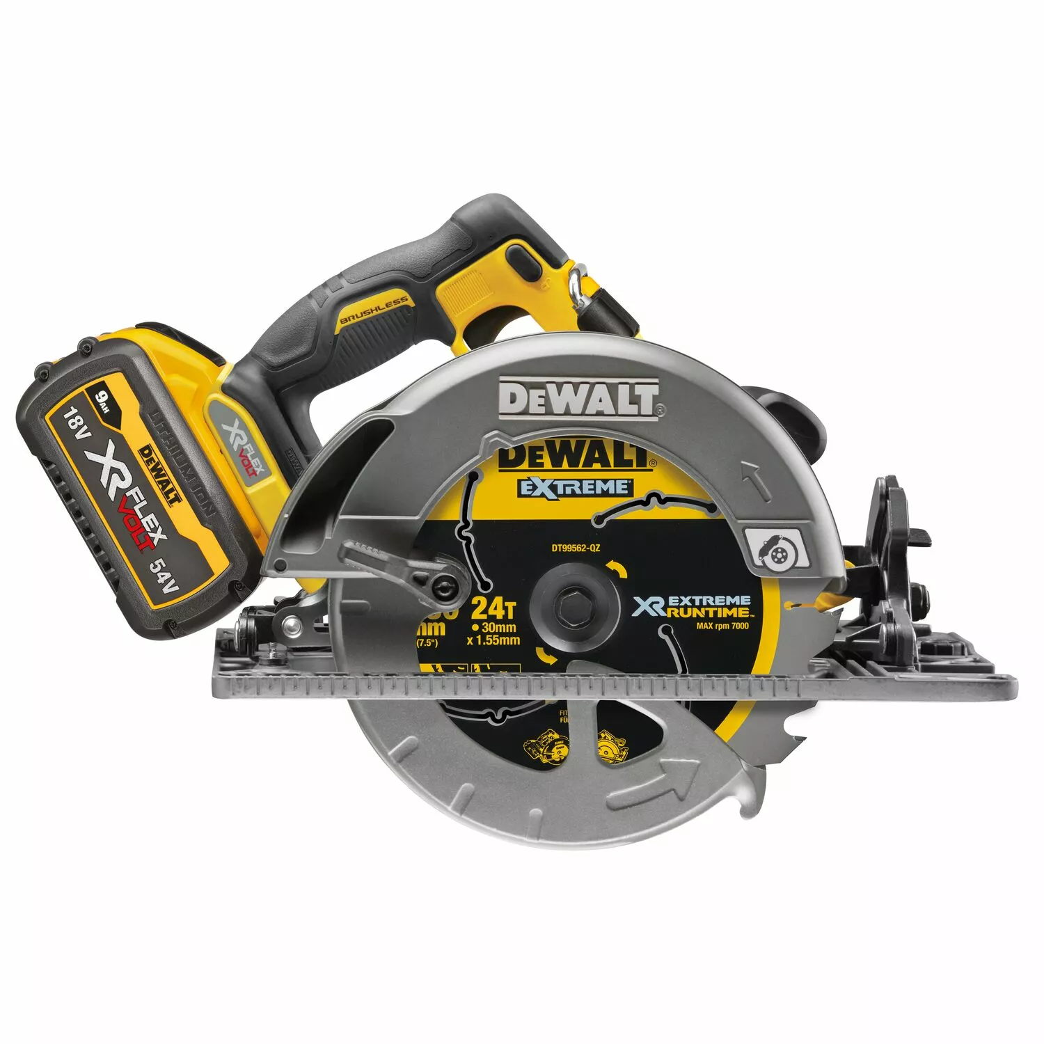DeWALT DCS579X2-QW 54V Li-ion XR FlexVolt Accu Cirkelzaag Set (2x 9.0Ah) In TSTAK - 190mm - Langsgeleider - Koolborstelloos thumbnail 3