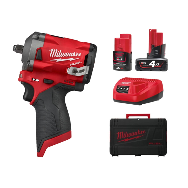 Milwaukee M12 FIW38-422X 12V Li-Ion Accu Slagmoersleutel Set (1x 2.0Ah + 1x 4.0Ah Accu) In HD-Box - 339Nm - 3/8