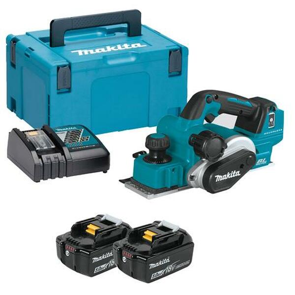 Makita DKP181RTJ 18V Li-Ion Accu Schaafmachine Set (2x 5.0Ah Accu) In Mbox - 82mm - 3mm - Koolborstelloos EAN: 88381890151