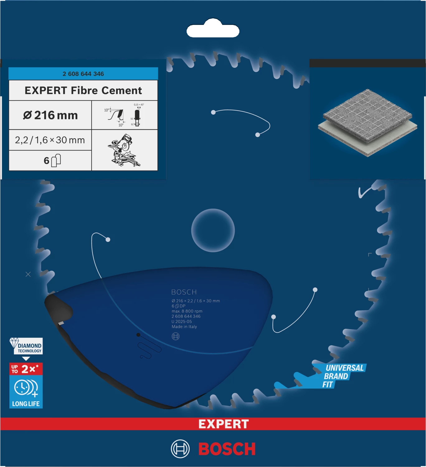 Bosch 2608644346 EXPERT Cirkelzaagblad - 216 X 30 X 6T - Vezelcementplaten thumbnail 2