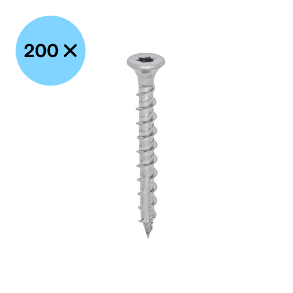 Woodies 61845374 Ultimate Scharnierschroef RVS - TX20 - 4.5 X 40mm - Platverzonken Kop - Voldraad - Verzinkt (200st) - Detailed view of the product