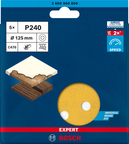 Bosch 2608900809 EXPERT Schuurvel C470 Best For Wood And Paint - 125mm - K240 - 8 Gaten - 5st - Detailed view of the product