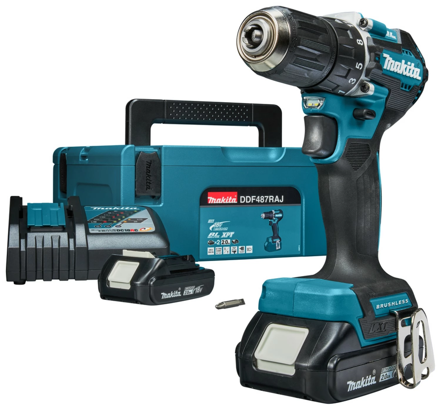 Makita DDF487RAJ 18V Li-Ion Accu Boor-/schroefmachine Set (2x 2,0Ah) In Mbox - 13mm - Koolborstelloos