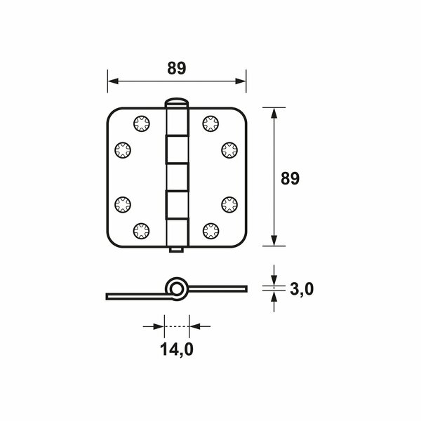 AXA 1607-09-23/E Scharnier - Topcoat - 89 X 89 X 3mm - Detailed view of the product