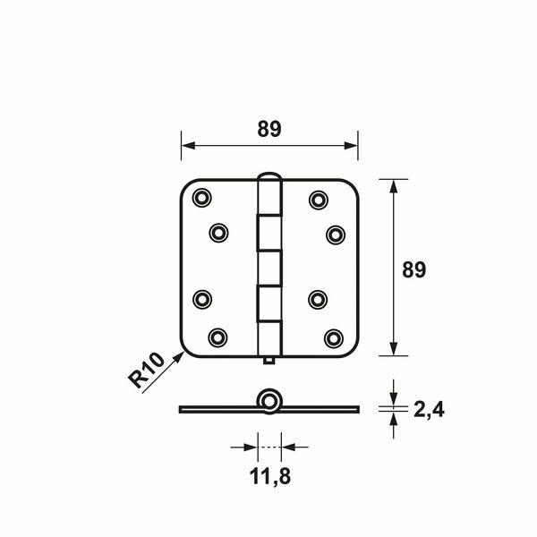 AXA 1105-25-23/E Scharnier - Topcoat - 89 X 89 X 2,4mm - Detailed view of the product