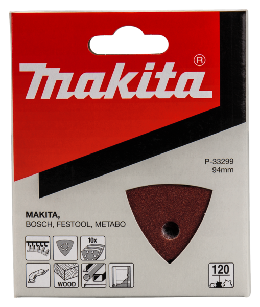 Makita P-33299 Deltaschuurvel Red - K120 - 94x94x94mm (10st) - Detailed view of the product