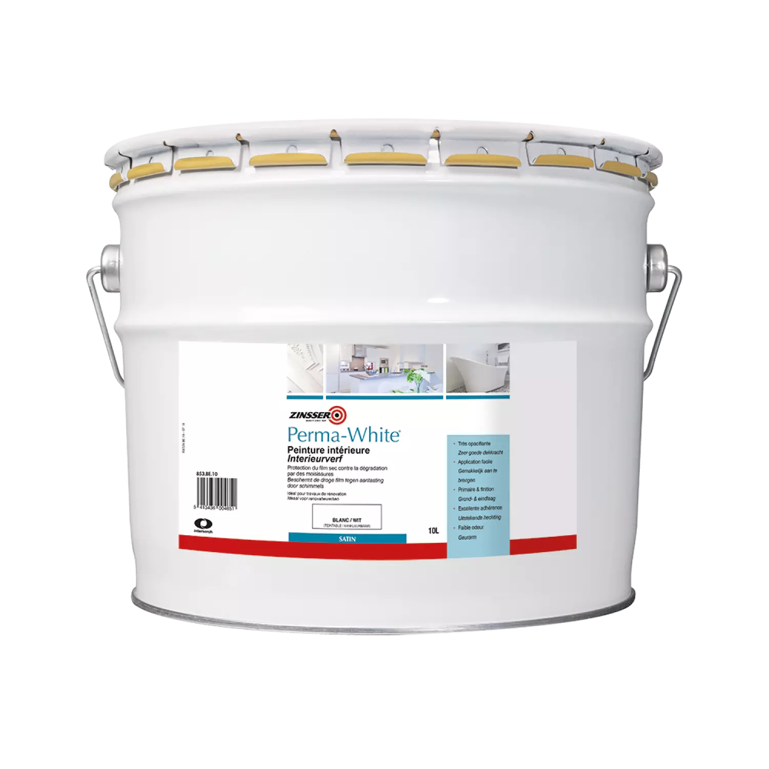Zinsser Permawhite Satin Zijdeglans - Badkamermuurverf - Wit - 10L