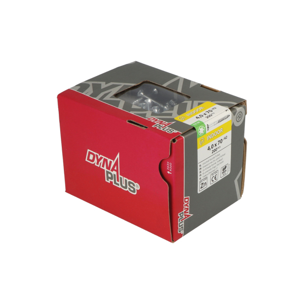 DynaPlus 0281.01.26201 Unischroef - TX20 - 4.0 X 70/42mm - Platkop - Deeldraad - Verzinkt (200st) - Detailed view of the product