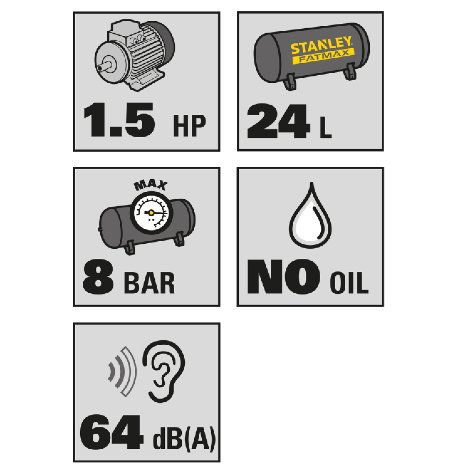 Stanley FMXCM0051E Fatmax Compressor S244/8/24 - 8 Bar - 24l thumbnail 3