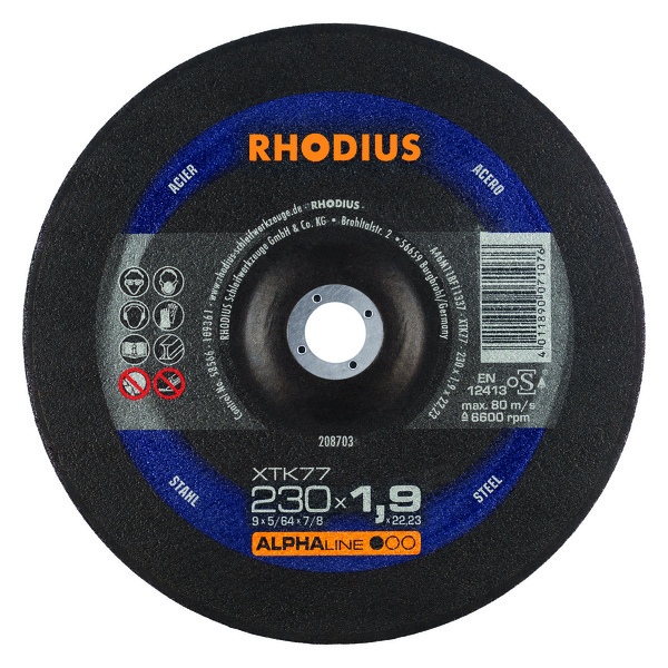 Rhodius 208703 Alphaline I XTK77 Doorslijpschijf (25 Stuks) - Extra Dun - 230 X 22,23 X 1,9mm - Staal