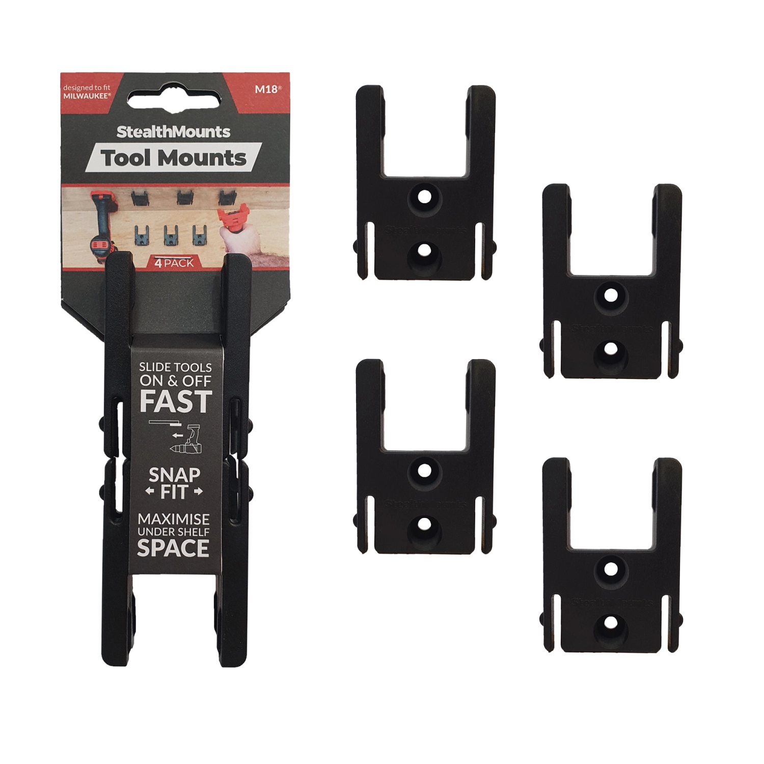 StealthMounts TM-MW18-BLK-4 Machinehouder Voor Milwaukee M18 - Zwart - 4-pack