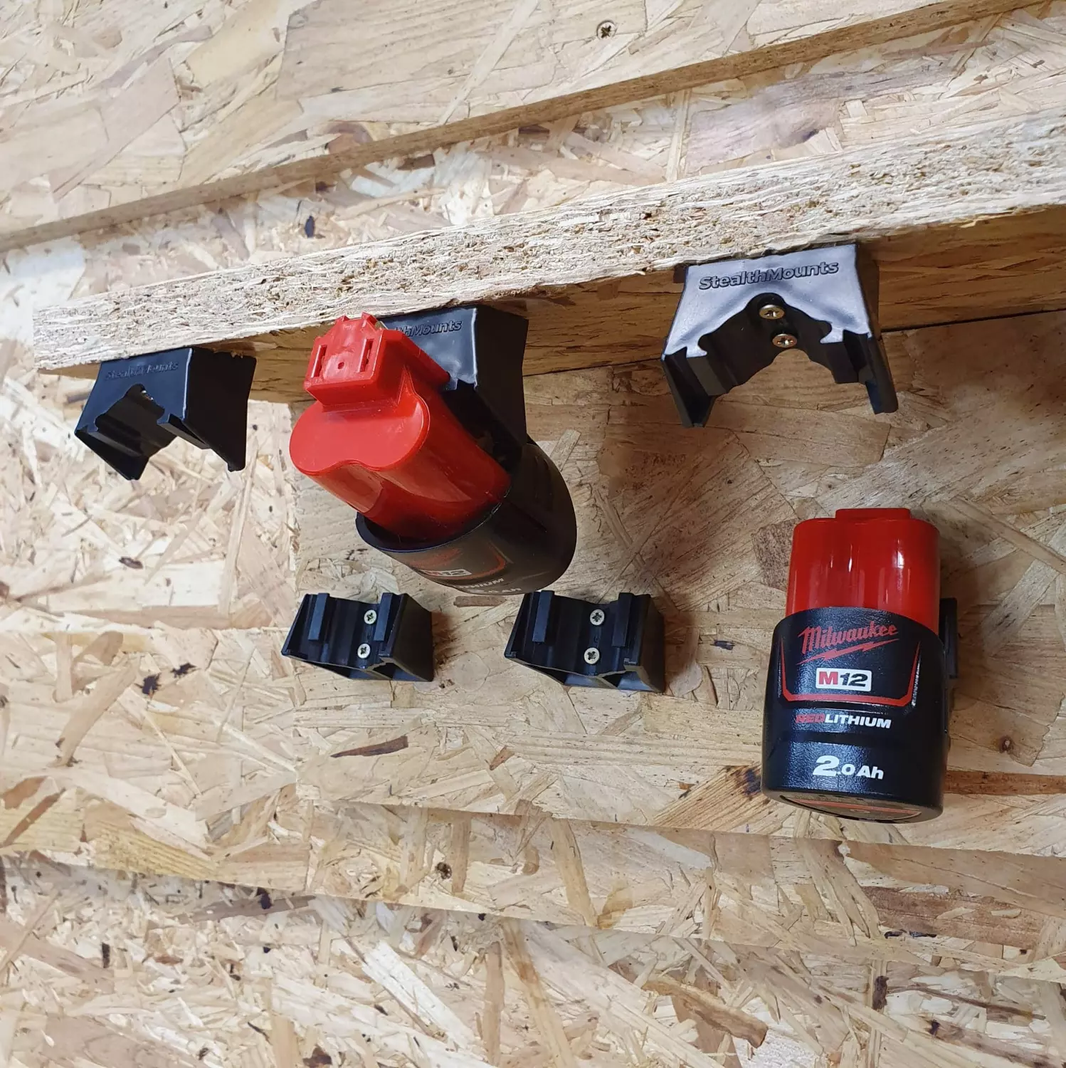 StealthMounts BM-MW12-BLK-6-BLK Accuhouder Voor Milwaukee M12 - Zwart - 6-pack thumbnail 2