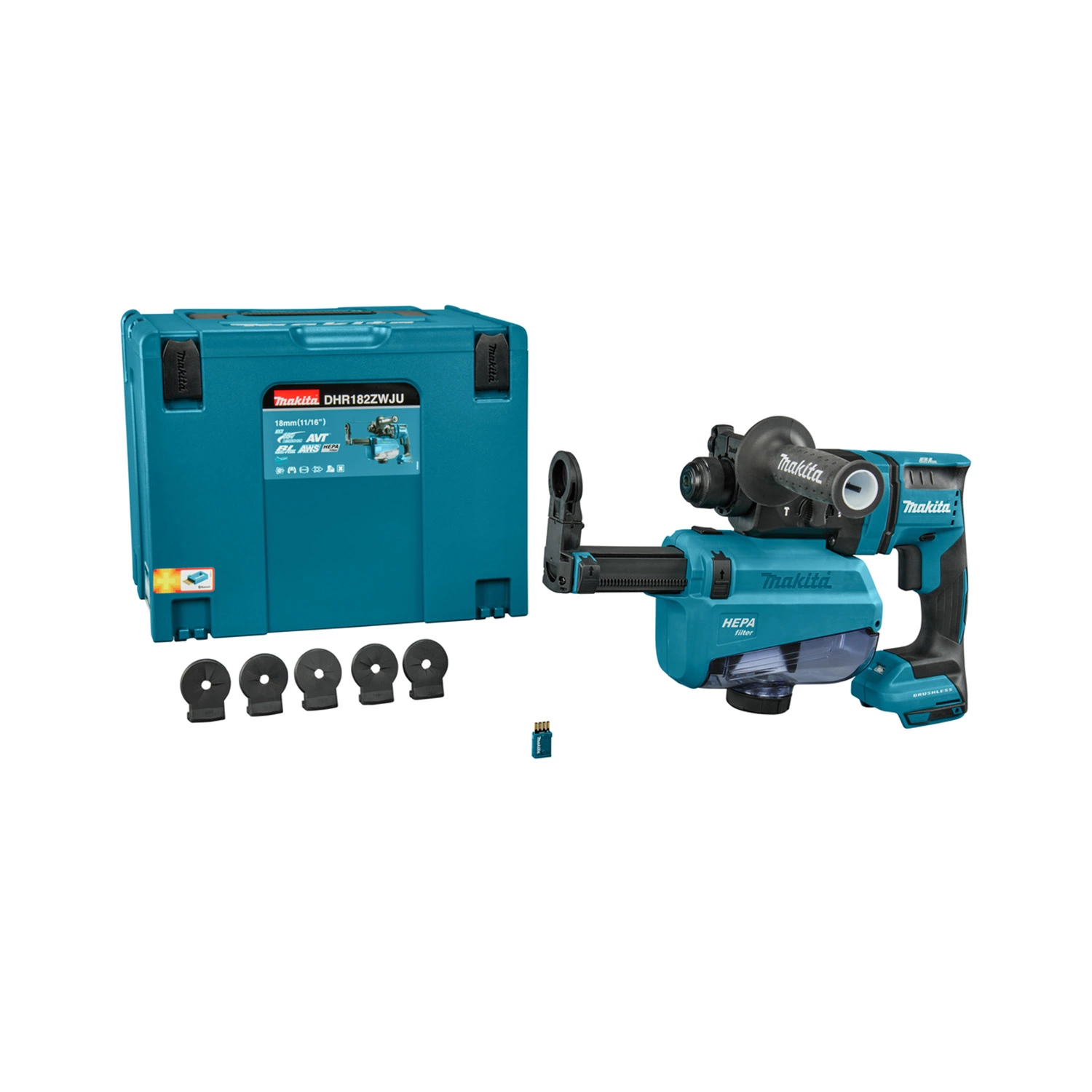 Makita DHR182ZWJU 18V Li-Ion Accu SDS-plus Combihamer Body Met Stofafzuiging In Mbox - 1,7J - Koolborstelloos