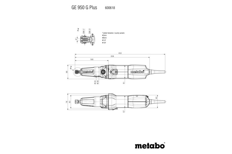 Metabo GE 950 G Plus Rechte Slijper - 950W - 6mm - Variabel - Detailed view of the product