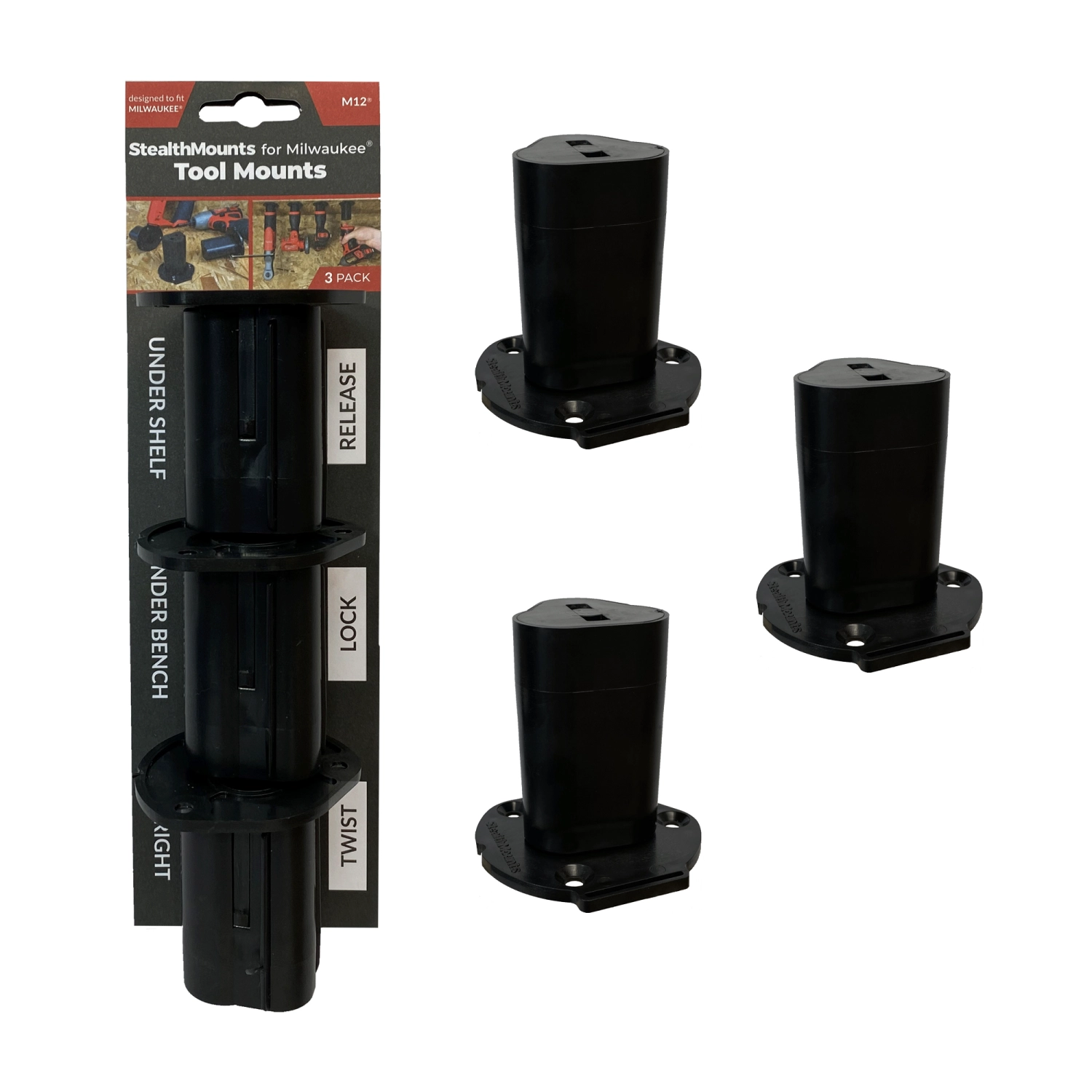 StealthMounts TM-MW12-BLK-3 Machinehouder Voor Milwaukee M12 - Zwart - 3-pack