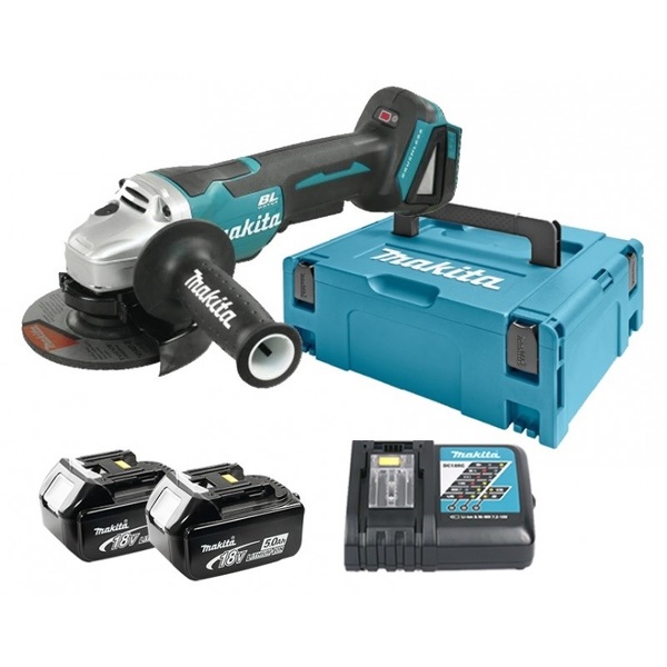 Makita DGA505RTJ 18V Li-Ion Accu Haakse Slijper Set (2x 5.0Ah Accu) In Mbox - 125mm - Koolborstelloos - Softstart