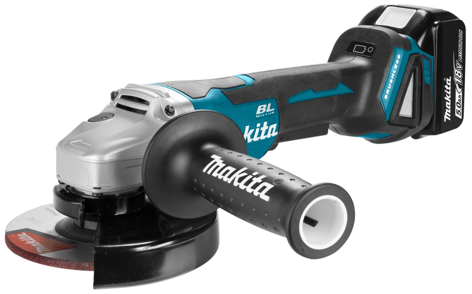 Makita DGA505RTJ 18V Li-Ion Accu haakse slijper set (2x 5.0Ah accu) in Mbox - 125mm - koolborstelloos - softstart