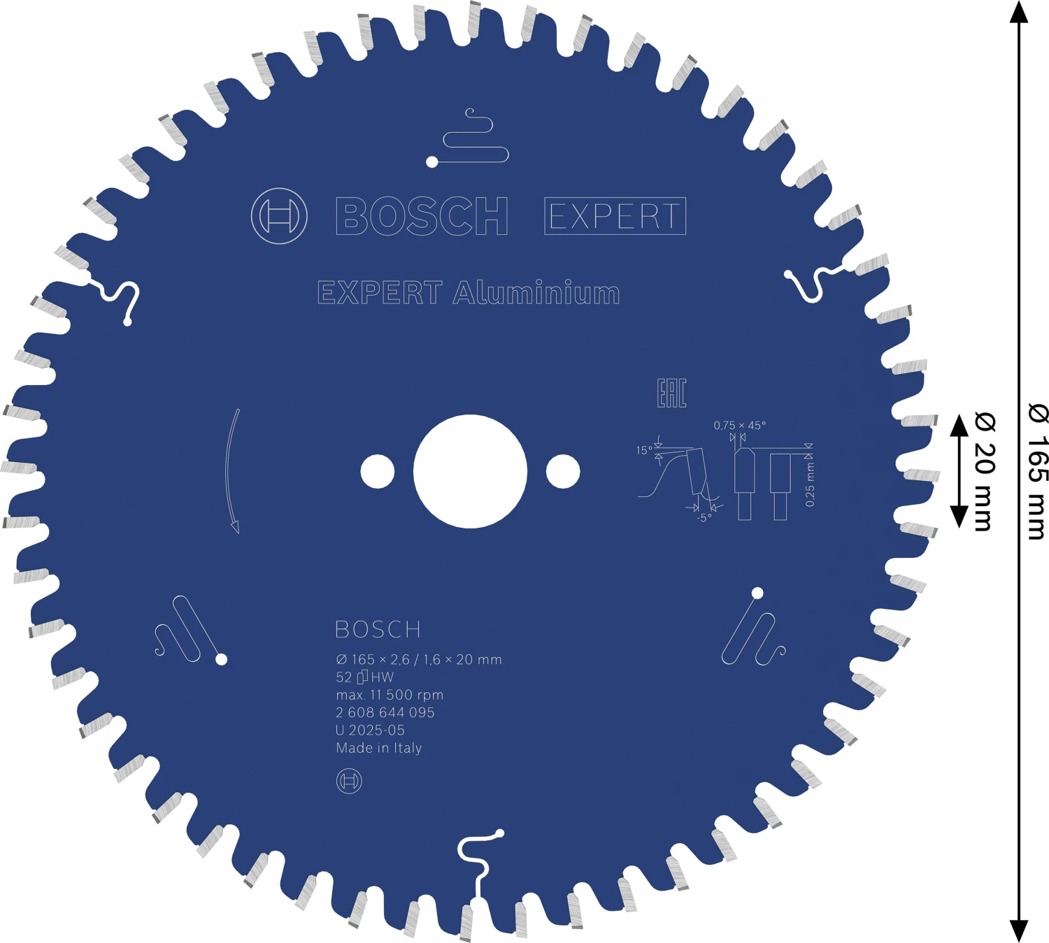 Bosch 2608644095 EXPERT Cirkelzaagblad - 165 X 20 X 52T - Aluminum thumbnail 4