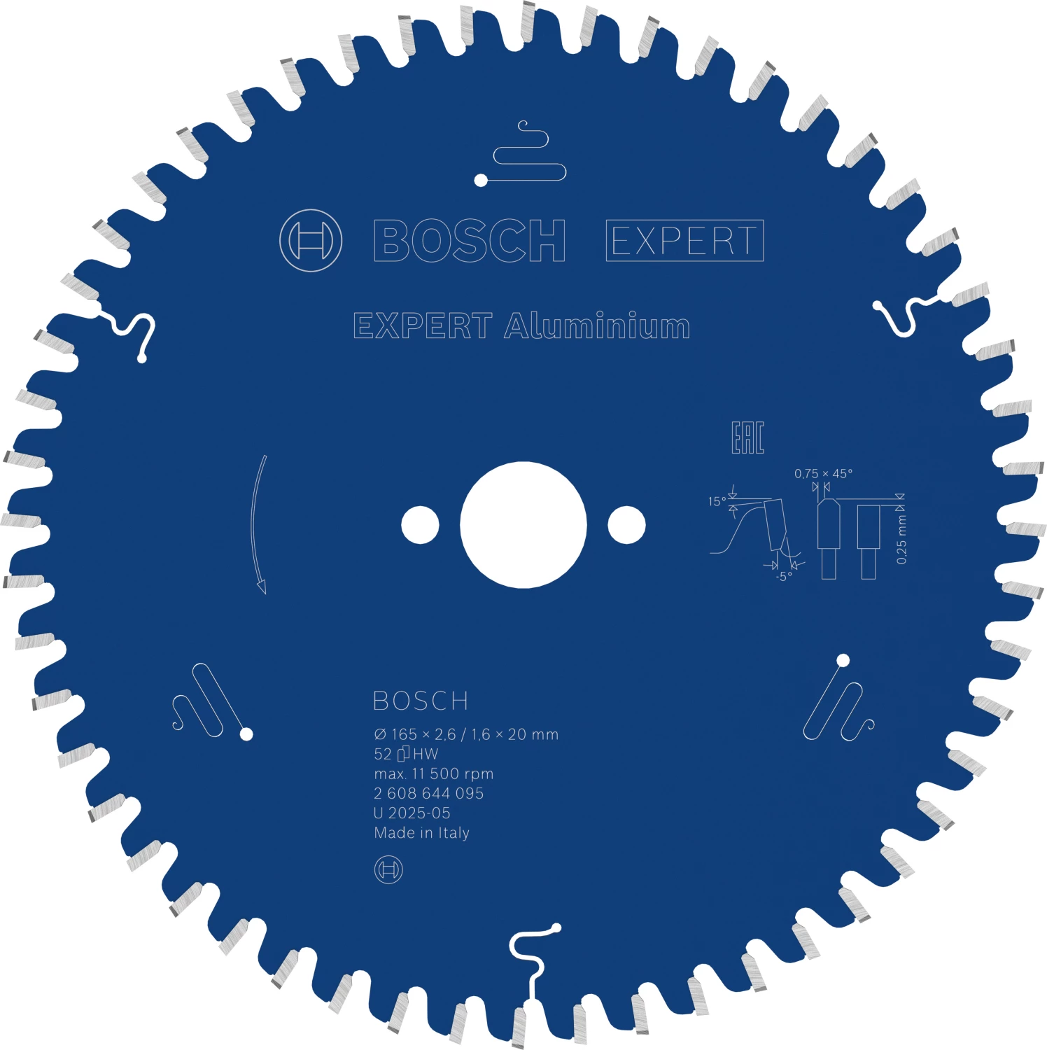 Bosch 2608644095 EXPERT Cirkelzaagblad - 165 X 20 X 52T - Aluminum