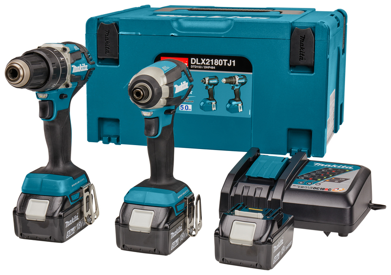 Makita DLX2180TJ1 18V Li-Ion Accu Klop-/schroefmachine (DHP484)&Slagschroevendraaier (DTD153) Combiset (3x 5,0Ah Accu) In Mbox - Koolborstelloos