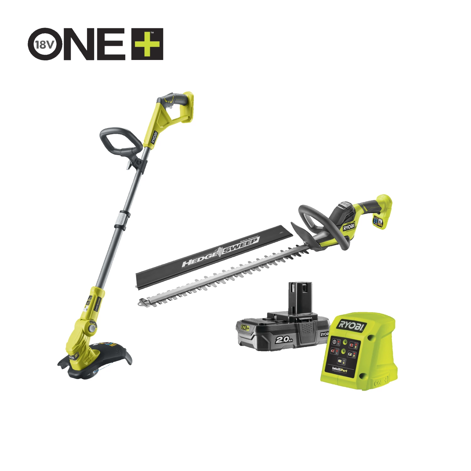 Ryobi RY18LT18HTA-120 18V Li-ion Accu Heggenschaar (RY18HT)&Accu Grastrimmer (OLT1832) Set (1x 2.0Ah Accu)