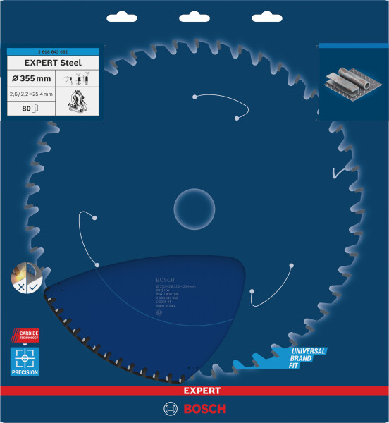 Bosch 2608643062 Expert Cirkelzaagblad - 355 X 25,4 X 80T - Metaal - Carbide - Detailed view of the product