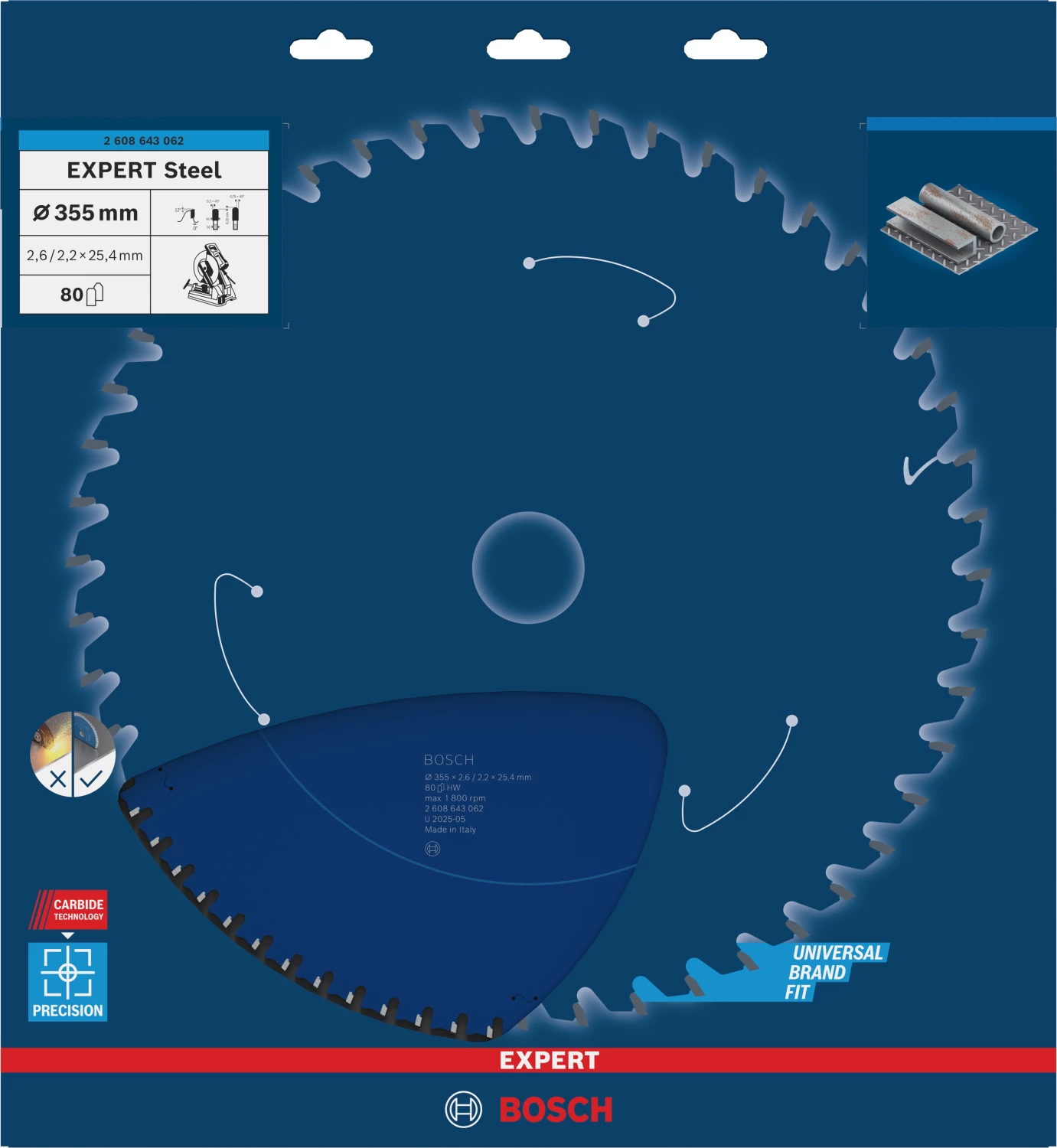 Bosch 2608643062 Expert Cirkelzaagblad - 355 X 25,4 X 80T - Metaal - Carbide thumbnail 2