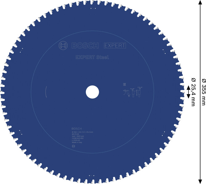 Bosch 2608643062 Expert Cirkelzaagblad - 355 X 25,4 X 80T - Metaal - Carbide - Detailed view of the product