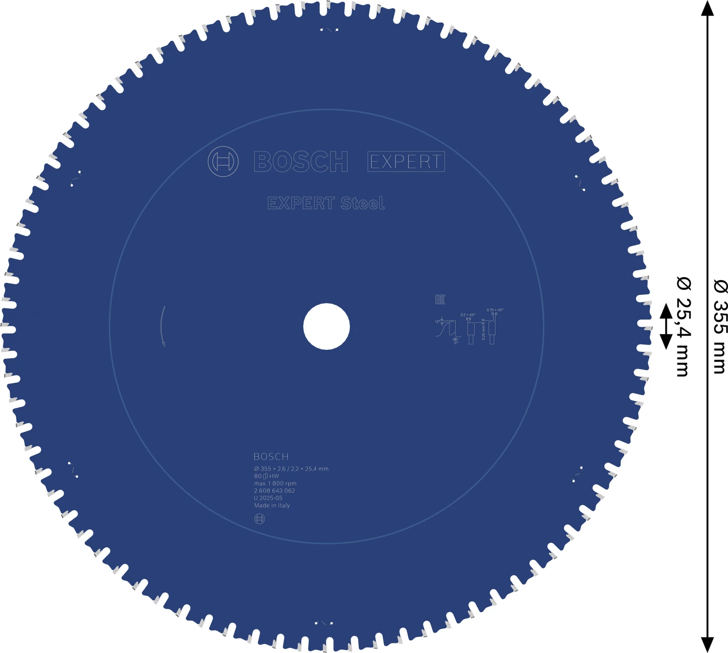 Bosch 2608643062 Expert Cirkelzaagblad - 355 X 25,4 X 80T - Metaal - Carbide thumbnail 4
