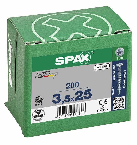 SPAX Universele Schroeven Platkop - Voldraad - T20 - 3.5x25 Mm (200st) - Detailed view of the product