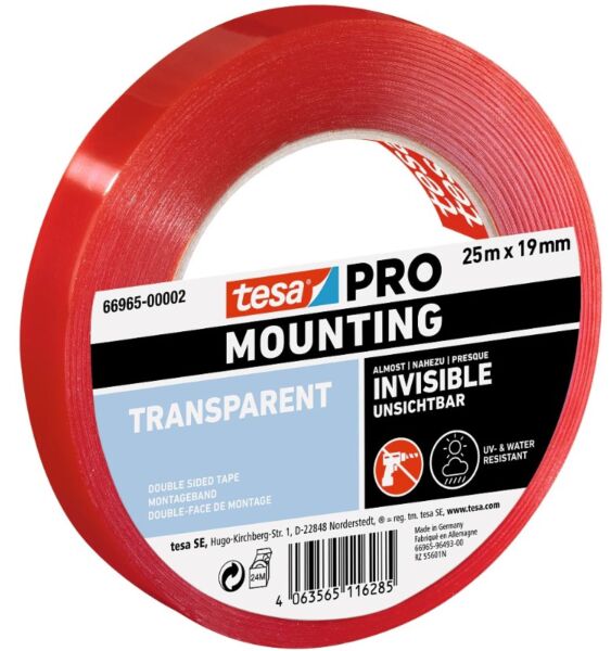 tesa Mounting PRO Transparent 66965-00002-00 Montagetape Transparant (l x b) 25 m x 19 mm 1 stuk(s)