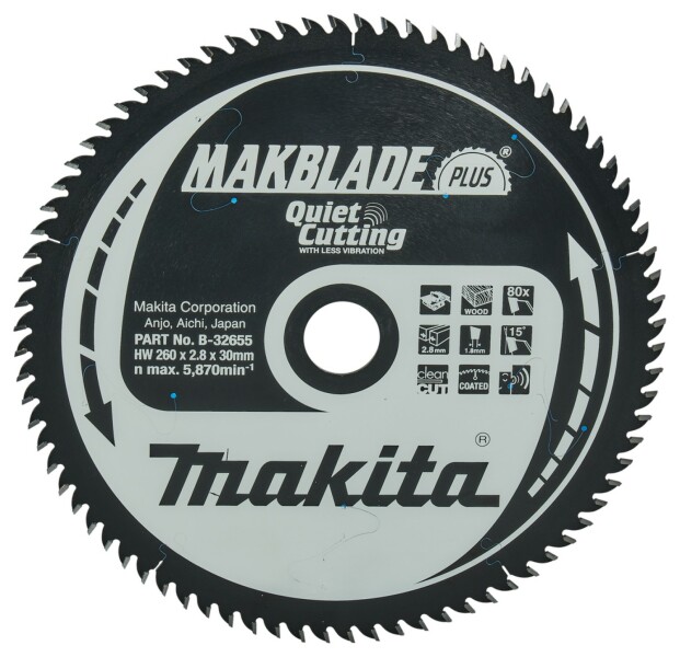 Makita B-32655 Makblade-Plus Tafelzaagblad - 260 X 30 X 80T - Hout