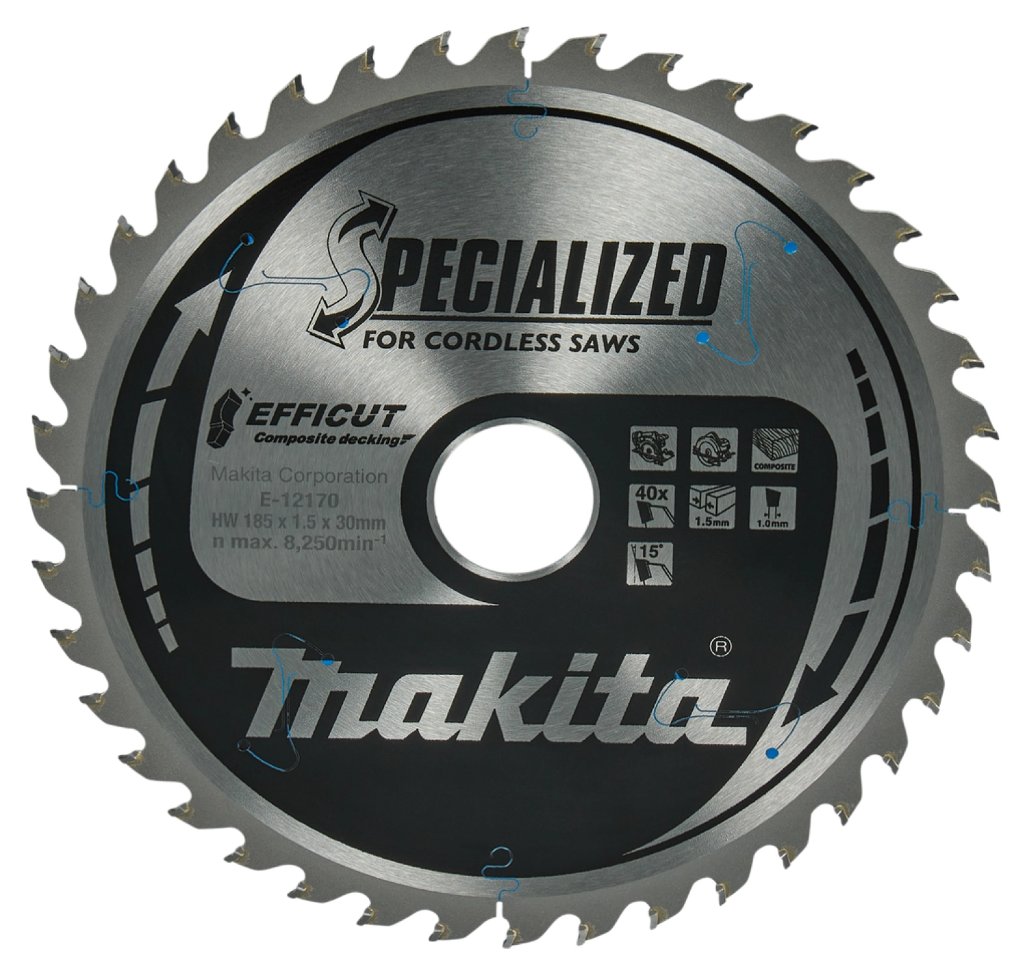 Makita E-12170 Efficut Cirkelzaagblad WPC - 185x30x1,5mm 40T