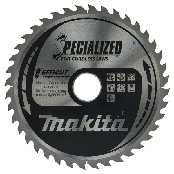 Makita E-12170 Efficut Cirkelzaagblad WPC - 185x30x1,5mm 40T - Detailed view of the product