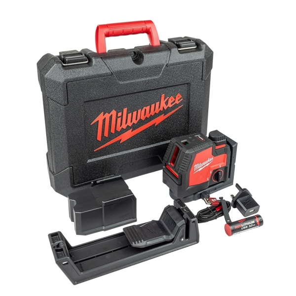 Milwaukee L4 CLLP-301C 4V Li-ion Accu Kruislijnlaser Set (1x 3.0Ah Accu) In Koffer - 2 Lijnen - 30m - Groen