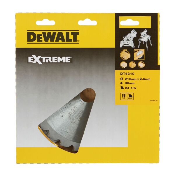 DeWALT DT4310 Extreme Cirkelzaagblad - 216 X 30 X 24T - Hout / Laminaat - Detailed view of the product