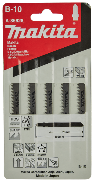 Makita A-85628 HCS Decoupeerzaagblad B10 - Zuiver - Hout / Kunststof (5st) - Detailed view of the product