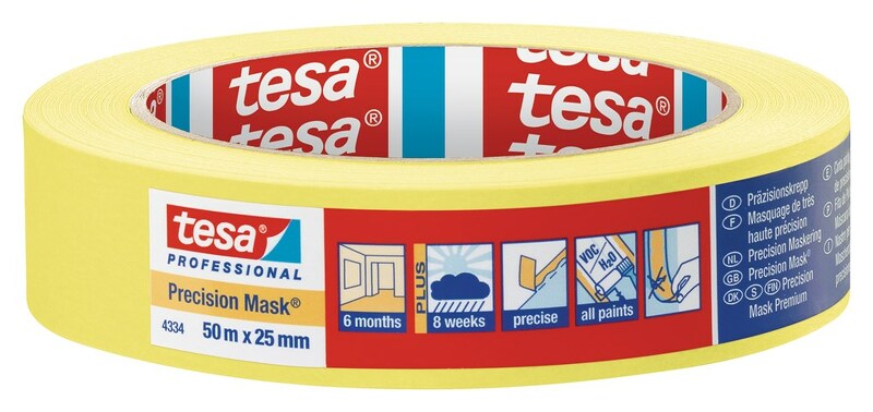 Tesa 4334 Precision Mask Afplaktape - Geel - 25mm X 50m